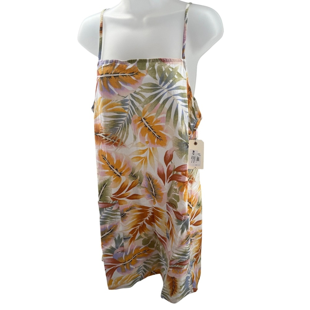 Billabong Womens Tropical Palm Print Linen Mini Shift Dress Large NEW